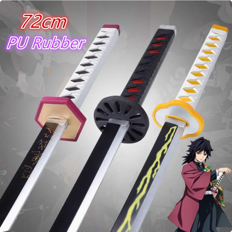

72 см косплей меч убийцы демонов Kimetsu no Yaiba оригинальное оружие катаны Zenitsu Kyoujurou Tanjiro мечи игрушка безопасная резиновая модель