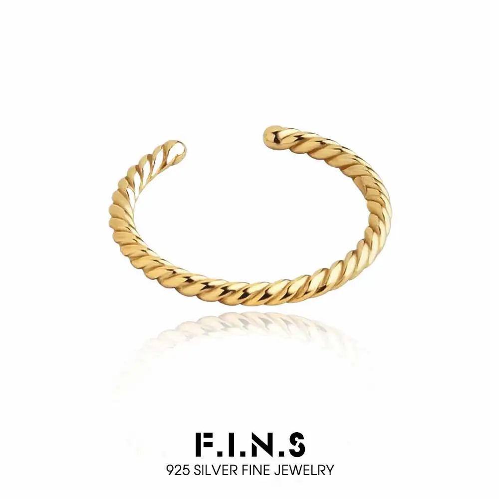 

F.I.N.S Minimalist S925 Sterling Silver Ring Opening Simple Twist Slim Adjustable Index Mid Finger Fine Jewelry Accessories