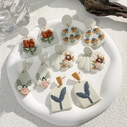 AENSOA Women's Multiple Polymer Clay Geometry Earrings Fashion Flowers Patchwork Design Drop Earrings Jewelry Holiday Christmas