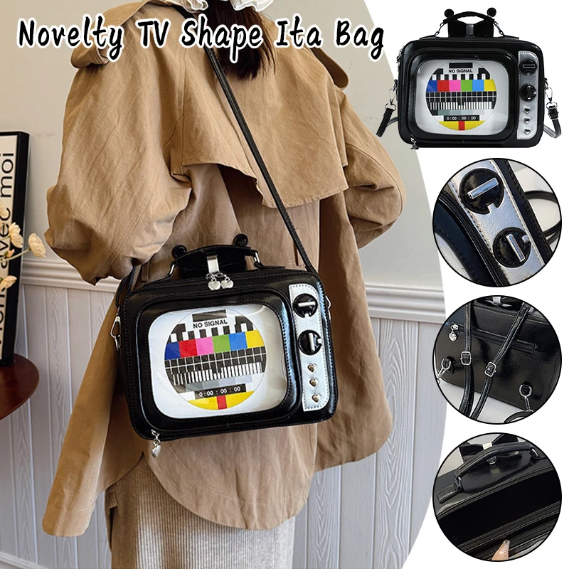 

Retro TV-Shaped Ita Bag | Convertible Shoulder Bag Crossbody Backpack for Women & Girls Novelty Accessory with Removable Inserts