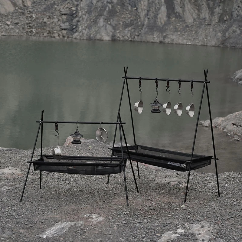 Bluesdeer Outdoor Rack Storage Mesh Bag Camping Tableware Organizer Portable Tripod Bag Water Filter Shelf