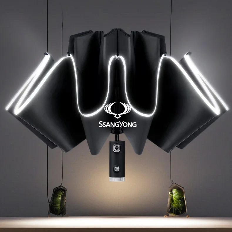Automatic Led Light Reverse Windproof Umbrella For SsangYong Actyon Kyron Korando Stavic Rexton Sports Musso Rodius XIV-2