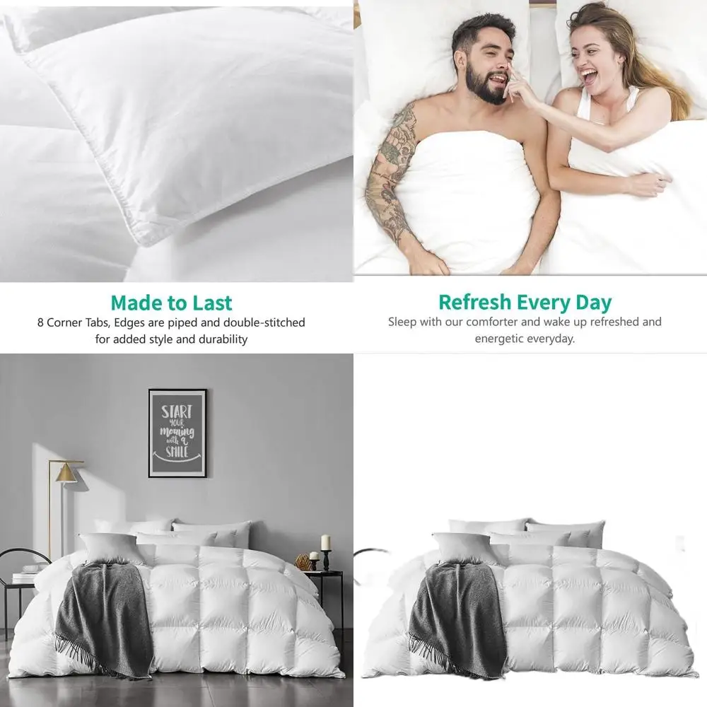 

Пуховое одеяло King Size из органического хлопка — мягкое, всесезонное, среднего тепло, белое (120x98)