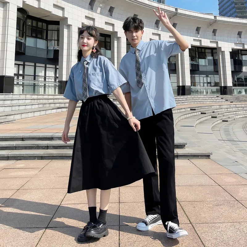 

Blue Summer ort Sve School orm Set for High School Students with Tie College Sle Long Skirt Japanese Sle