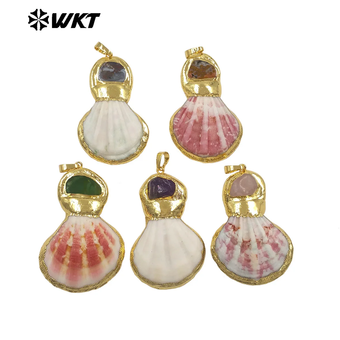 WT-JP508 High Quality Gold Plated Natural Stone And Scallop Shell Splicing Pendants For Handmade Necklace Design Accessory