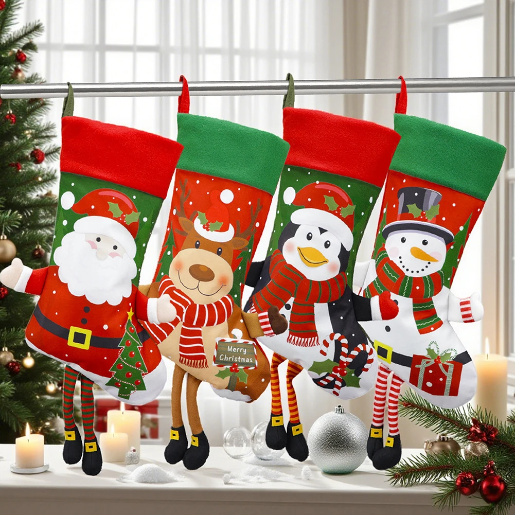 

Christmas Stocking for Fireplace For Hanging with Santa Design Spacious Interior for Holiday Treats and Decorations