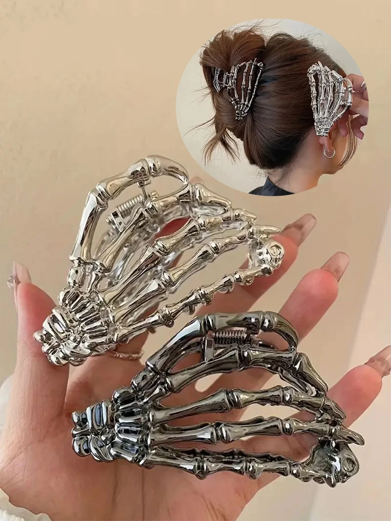 1pcs Halloween Skull Hand Shaped Hair Grab Clip Hair Bun Maker Trendy Hair Styling Accessories For girl And daily use Wear