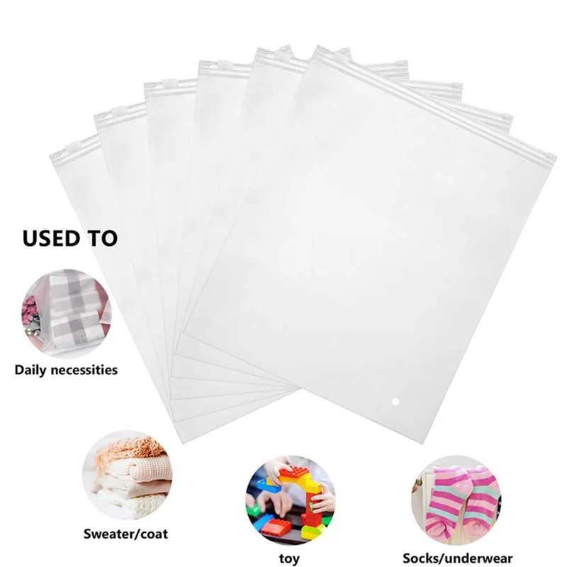 50Pcs Frosted Zipper Poly Bags Plastic Bags For Clothes Tshirt Packing Shipping Zip Bag For Sweater Skirt Organizer Storage Bag