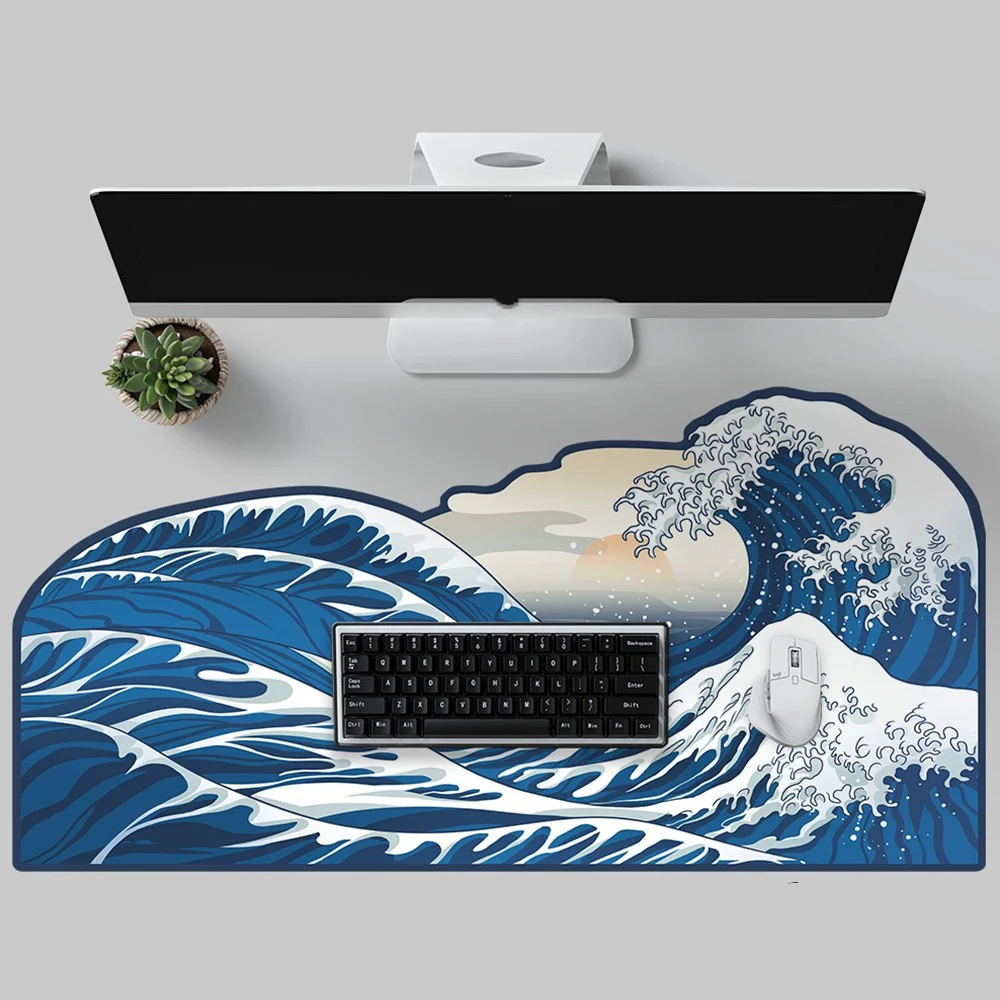 Amorphous table mat Kanagawa surfing mouse pad thickened lock edge blue personalized mat irregular