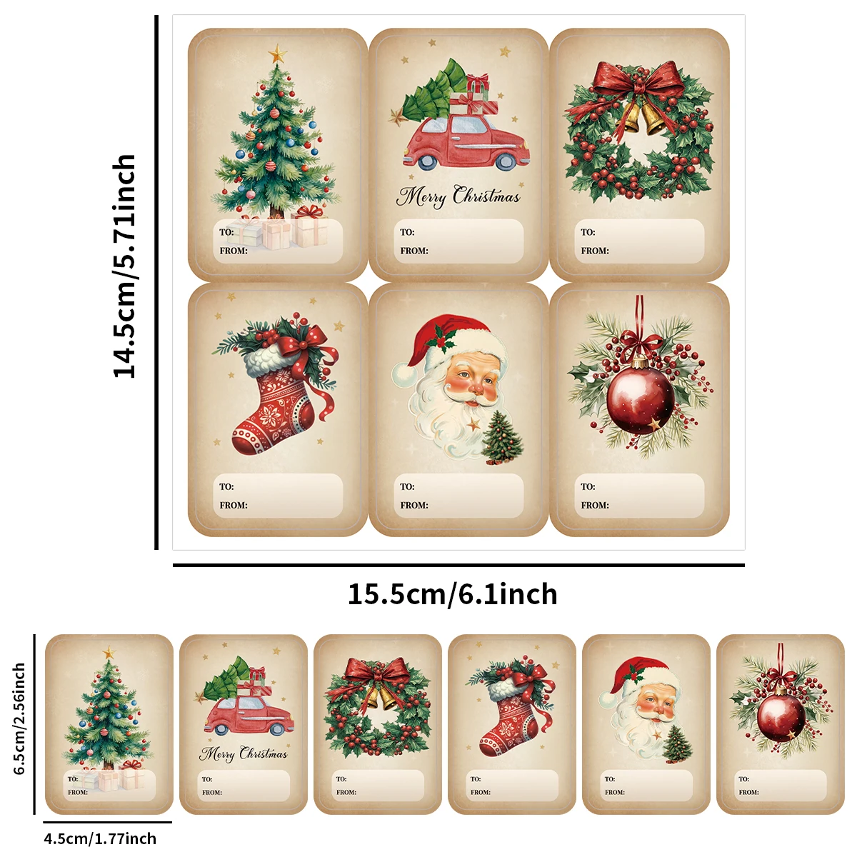 90pcs-15sheets Vintage Christmas Stickers,For Christmas Gift Bag Wrapping To Add A Festive Touch,Craft Scrapbooking Label Favors