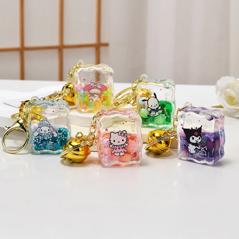 

Мультяшная анимация Sanrio Cinnamoroll масляная квадратная зыбучий песок Дрифт бутылка кулон-брелок для автомобиля подарок ювелирные изделия