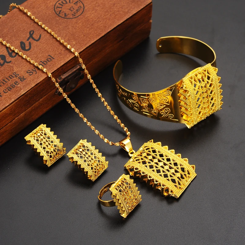 

Africa Ethiopian Nigeria Eritrea Kenya Wedding Jewelry Set Pure Gold Color African Habesha Style Romantic