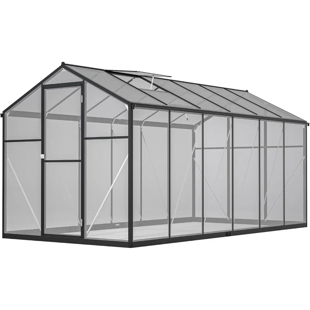 

6x12 Garden Greenhouses, Aluminum Frame with Lockable Door and Adjustable Roof Vent, Walk-in Polycarbonate Greenhouse Kit