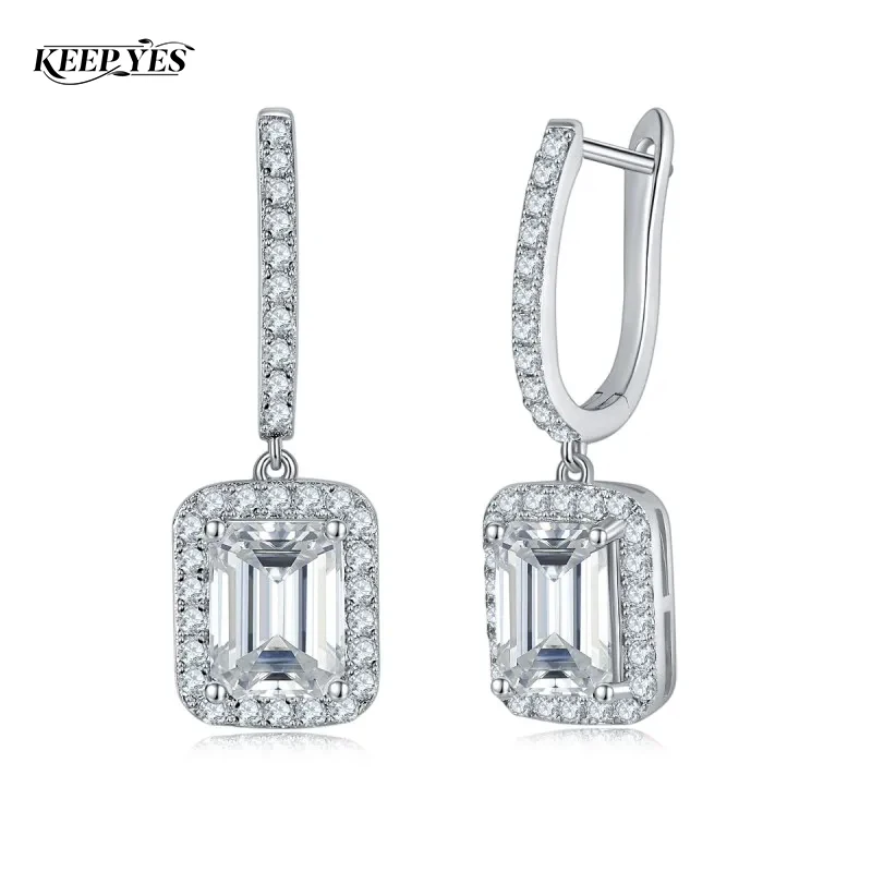 

Серьги-кольца с подвесками KEEP YES, 6*8 мм, 4 карата, с муассанитом изумрудной огранки, для женщин, из стерлингового серебра 925 пробы, ювелирные изделия высокого качества