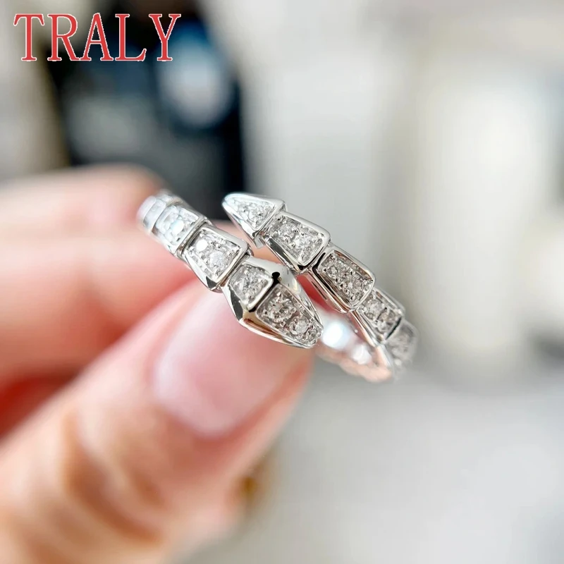 PT950 Platinum Snake Shaped Women Ring Inlaid Moissanite Diamond Open Wedding Band for Couples Luxury Party Jewelry Gifts