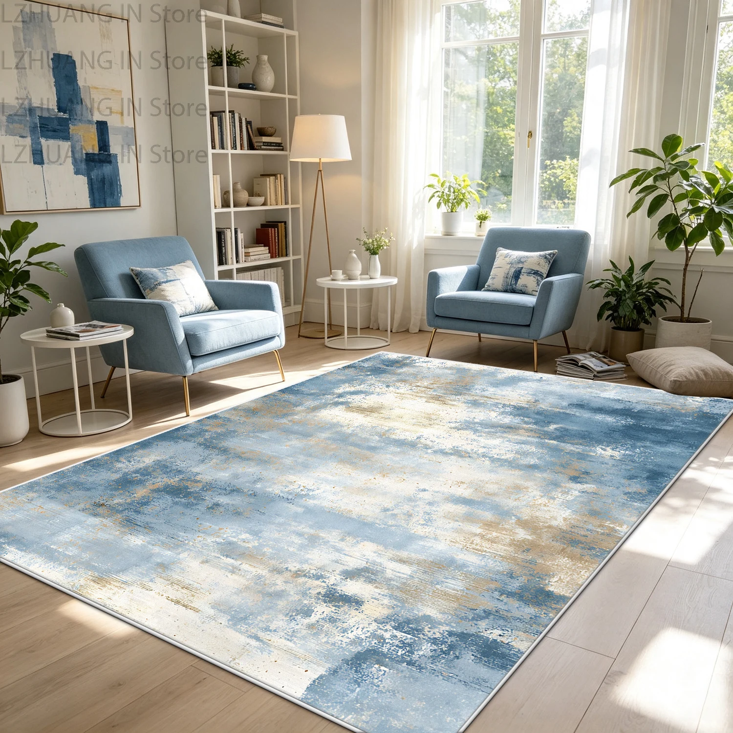 Modern Abstract Style Blue Toned Large Area Living Room Carpets Fluffy Decoration Bedroom Mat Non-slip Easy Clean Lounge Rug