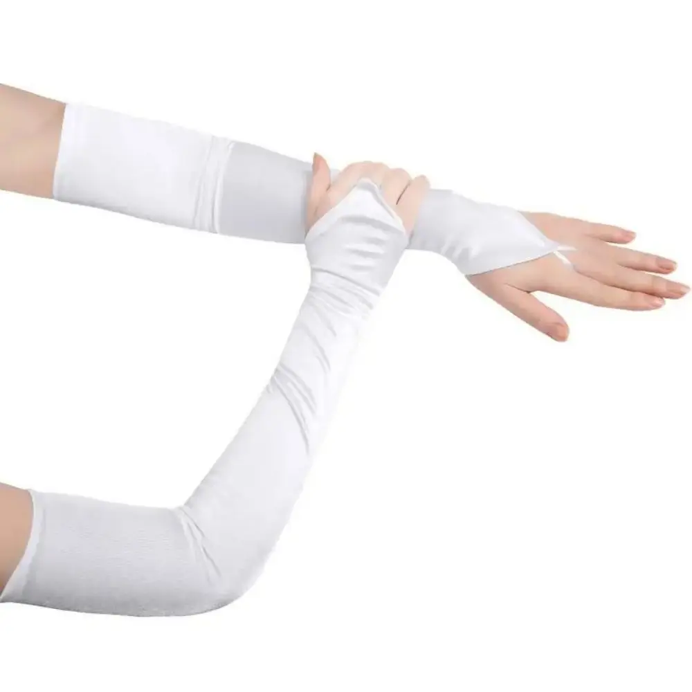 50cm Women Satin Hook Finger Long Fingerless Cotton Gloves Solid Retro Style Opera Summer Sun Protection High Elasticity