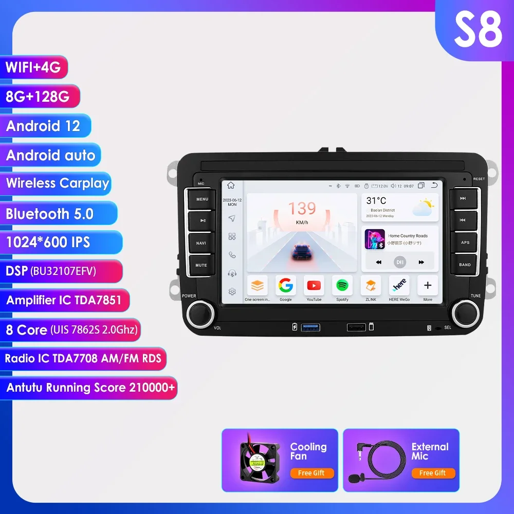 Android 14 Autoradio voor VW POLO GOLF 5 6 Plus PASSAT B6 JETTA TIGUAN TOURAN SHARAN SCIROCCO CADDY Seat Carplay Audio Stereo GPS
