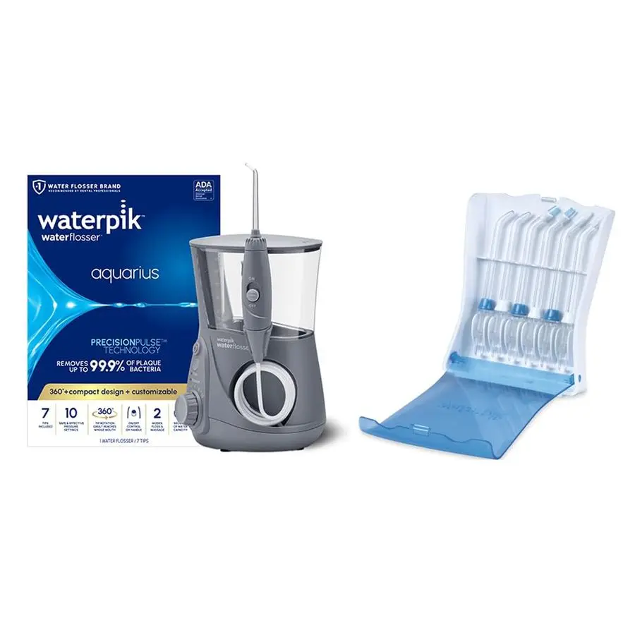 

with Aquarius Water Flosser, Gray WP667 with Convenient, Hygienic and Sturdy Tip Storage Case with 6 Replacement Flossing Tips,