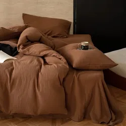 Cotton Linen Ultra Soft Comfortable 3Pcs Bedding set Solid Color 1Pc Duvet cover +2Pcs Pillowcases