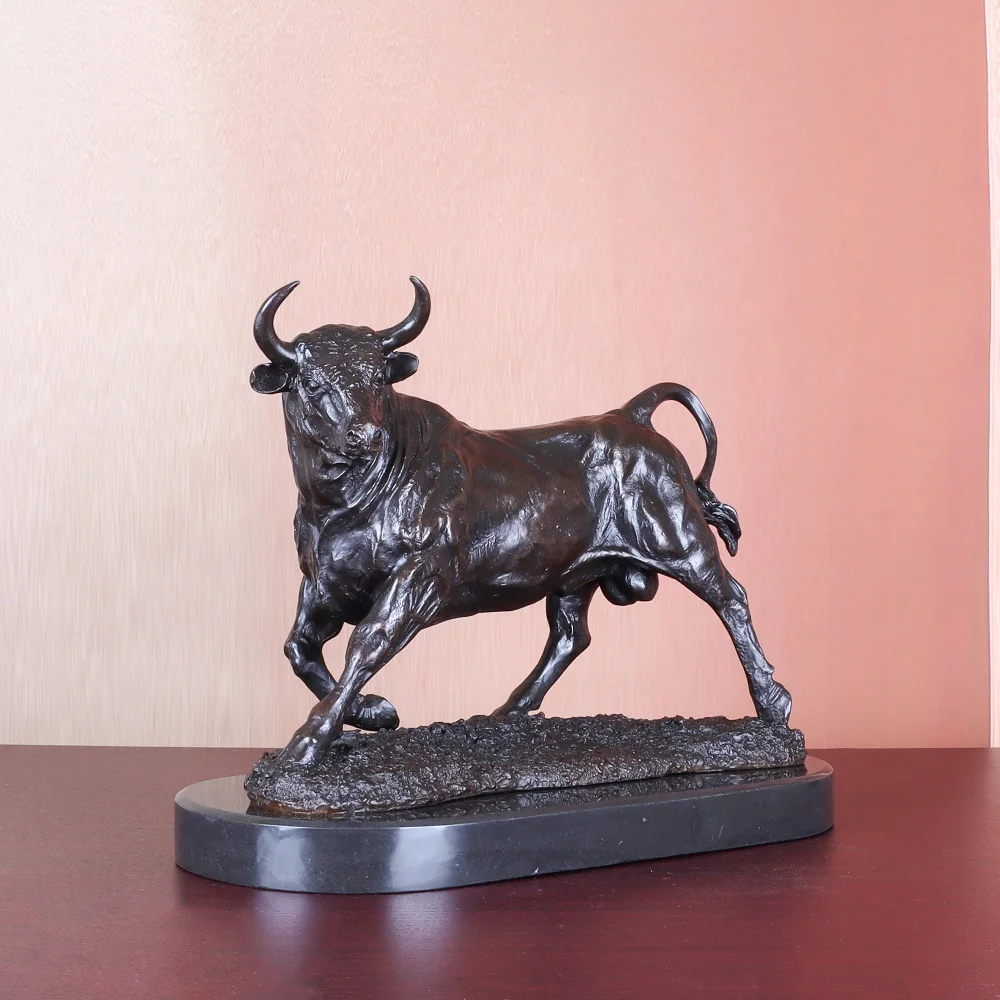 Large Bronze Bull Statue Animal Cattle Sculpture Art Stock Market Bull Gift Gorgeous Home Office Decor
