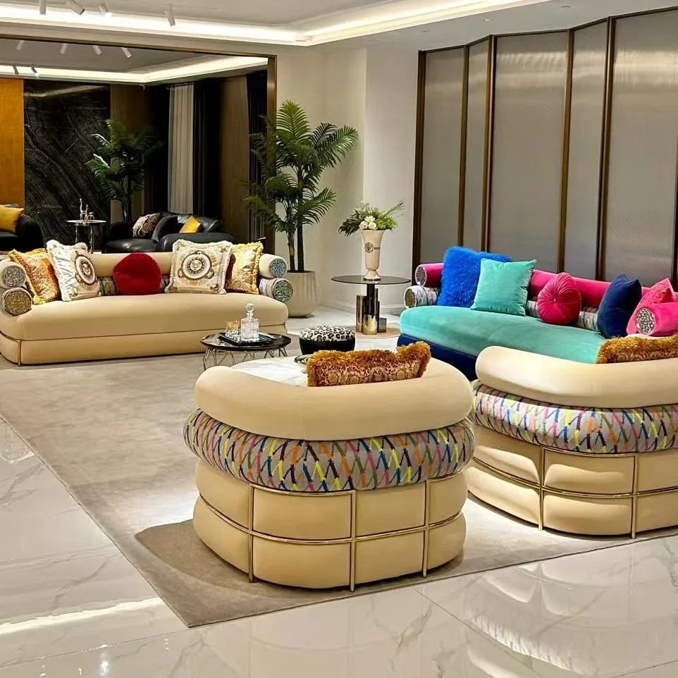 

db-Italian Luxury Designer Three-Seat Combination Sofa Set European Style Reclining Fabric for Villa Hotel Living Room Gym@