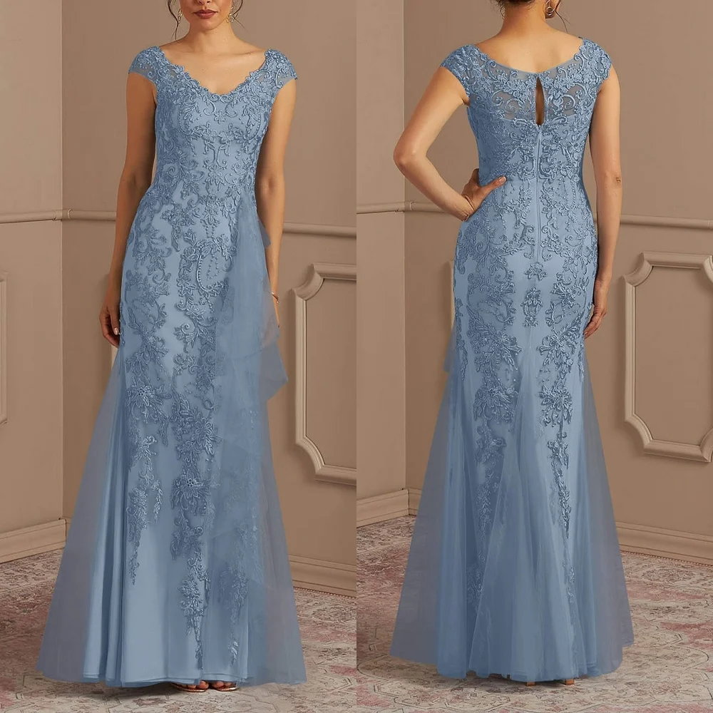 

Customized Evening Dress Lace Applique Pleat V-neck A-line Long Dresses Bespoke Occasion Elegant Party Wedding High Quality