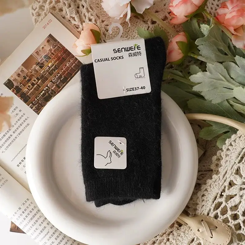 Sock Leisure Ankle Crew Fuzzy Autumn Winter Rabbit Fur Women mid-calf Thickened Warm Soft Wool Socks 8W96 - Image 24