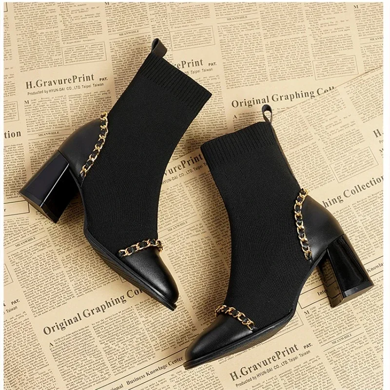 2023 Hot Sale Shoes for Women Slip on Women's Boots Winter Square Toe Solid Plush Warm Short Barrel Mid Heel Fashion Naked Boots