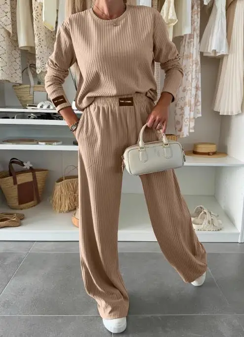 

2025 Autumn/Winter New Fashion High Waist Drop Feel Women's Narrow Edition Casual Straight Leg Pants Set Women's Clothing