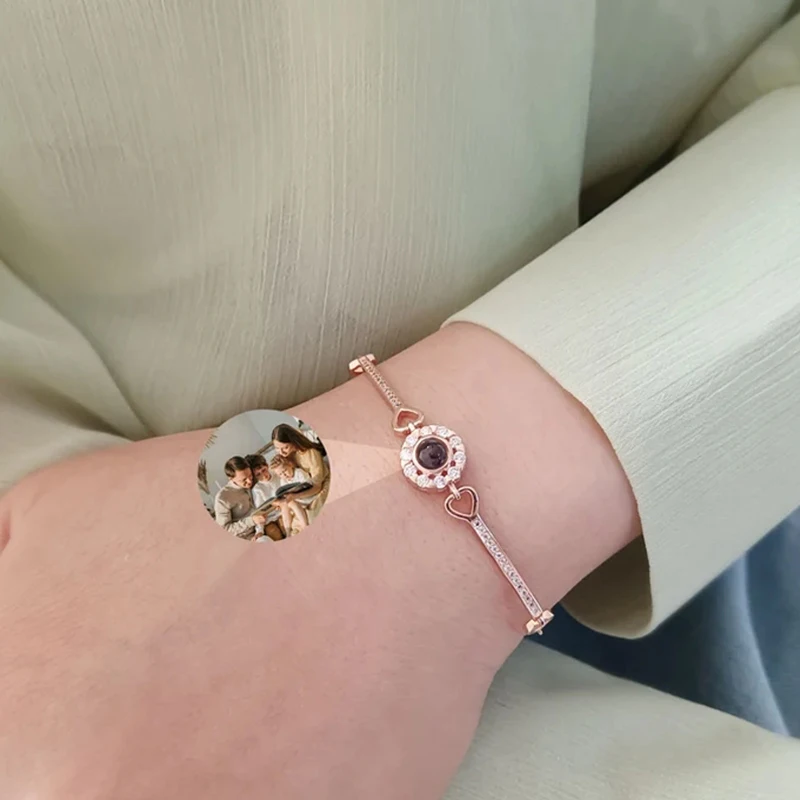 Custom photo Projection Bracelet Jewelry with Silver/Rose Gold Color Personalized Couple Bangles Gift Jewelry for Men Women