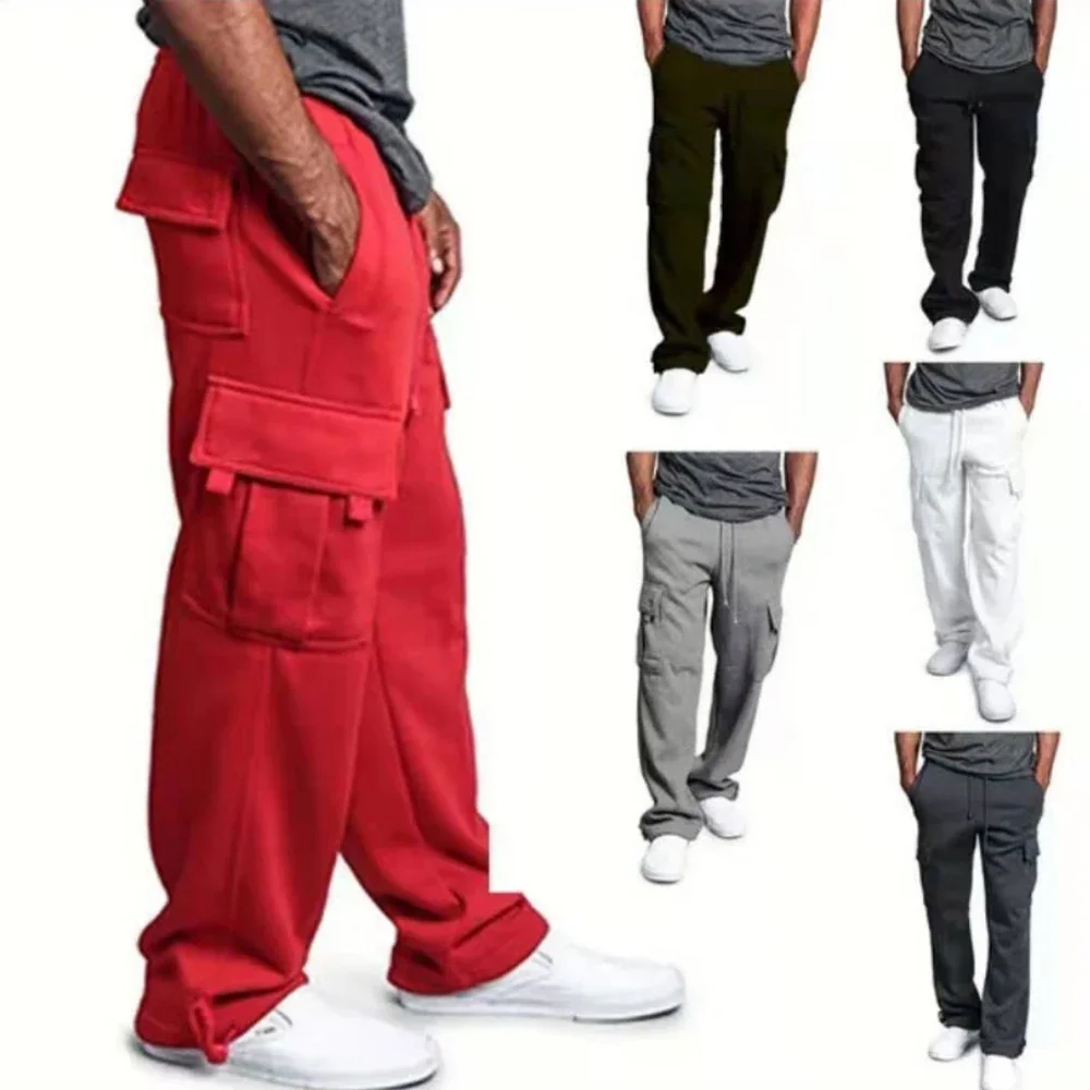 Men's Cargo Sweatpants Autumn Long Pants Loose Sport Fit Jogging Overalls Joggers Sweat Pocket Pants Cargo Trousers Streetwear