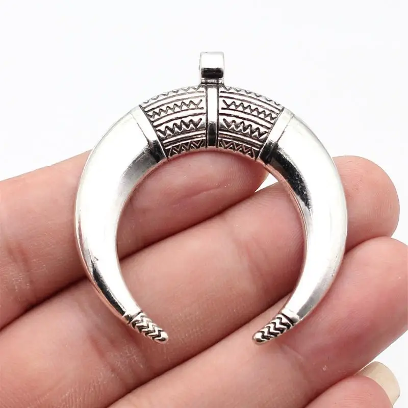 2pcs 50x45mm 2 Colors Silver Color Antique Bronze Color Crescent Moon Horn Charms Jewelry Making Accessories