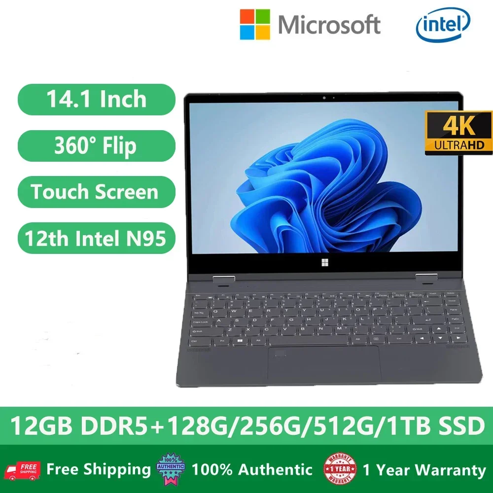 Yoga Laptops With Touch Screen 360 Degree 4K Notebook Computer Windows 11 14