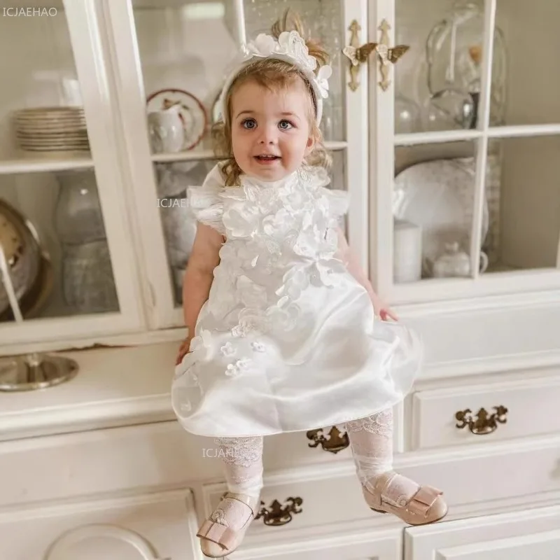 

Kids Girls White Princess Party Dress Puffy Birthday Pageant Gown Host Performance Recital Tulle Flower Girl Wedding Children