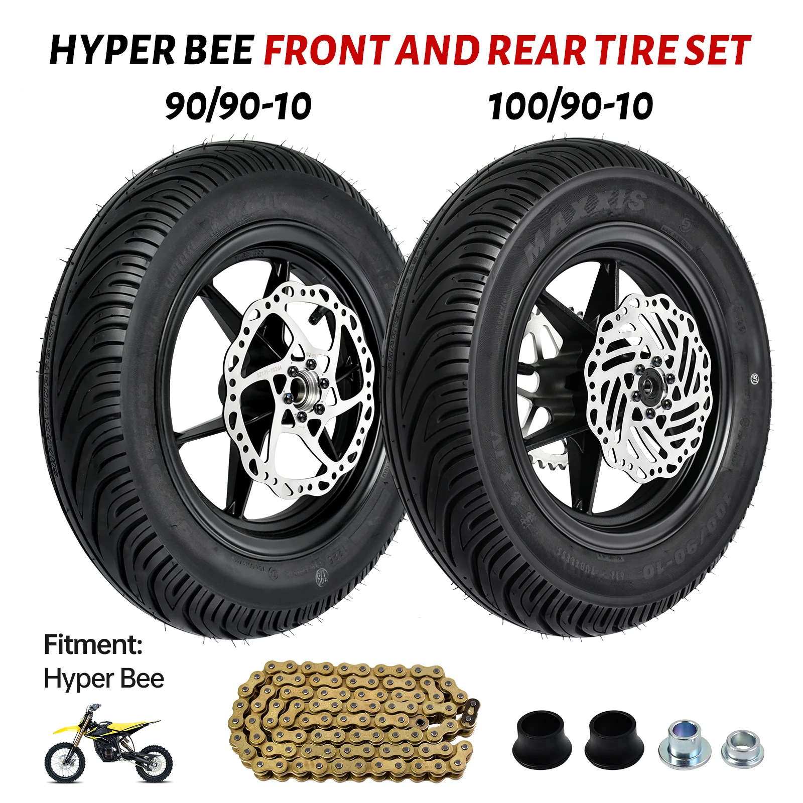 10 Inch Supermoto Wheels Set for Surron Hyper Bee 90/90-10 Front Wheel and 100/90-10 Rear Wheel Electric Bike on Road Wheel Set