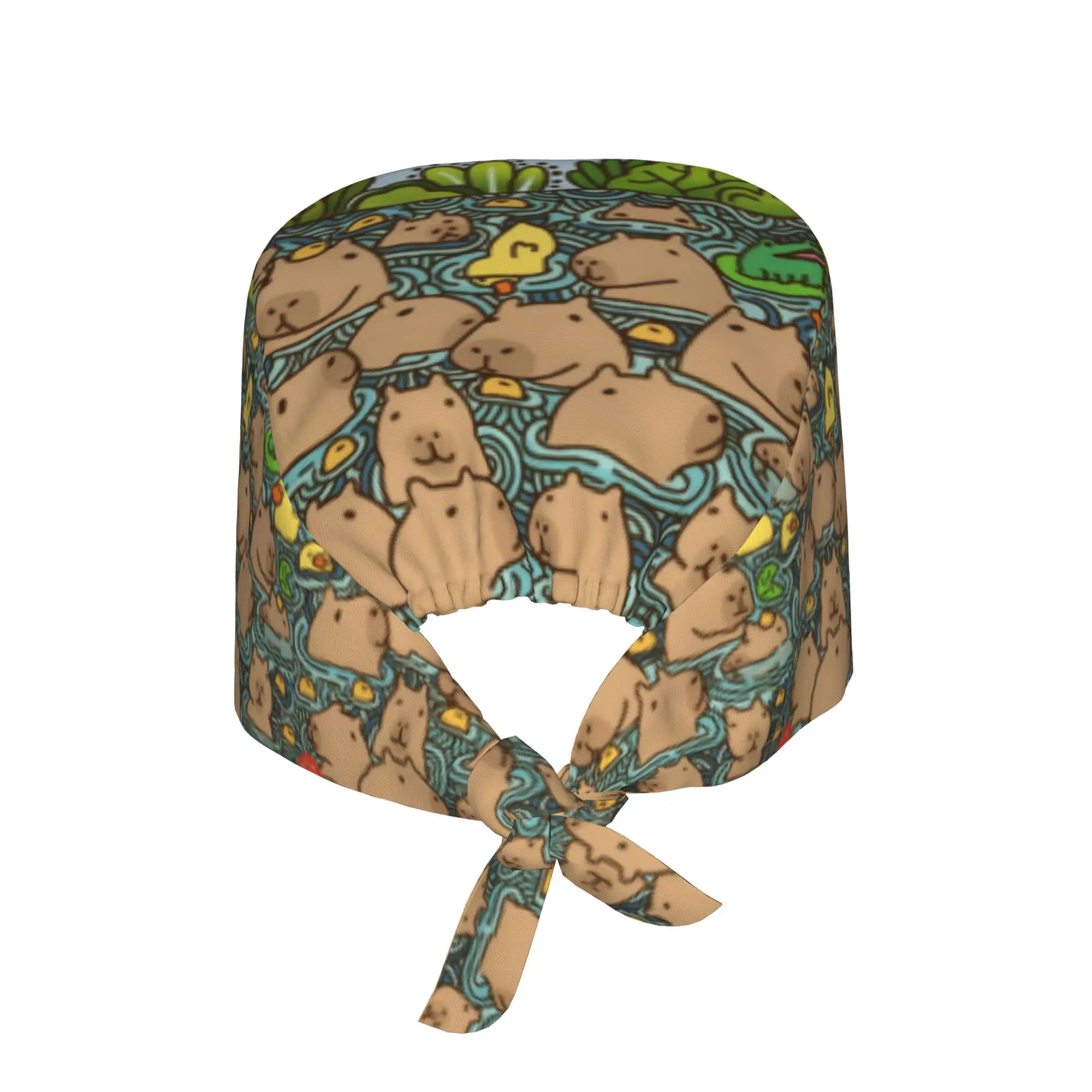 Funny Colourful Creative Capybara Printed Nursing Work Cap Surgical Scrub Caps Unisex Nurse Medical Cap Work Scrubs Hat for