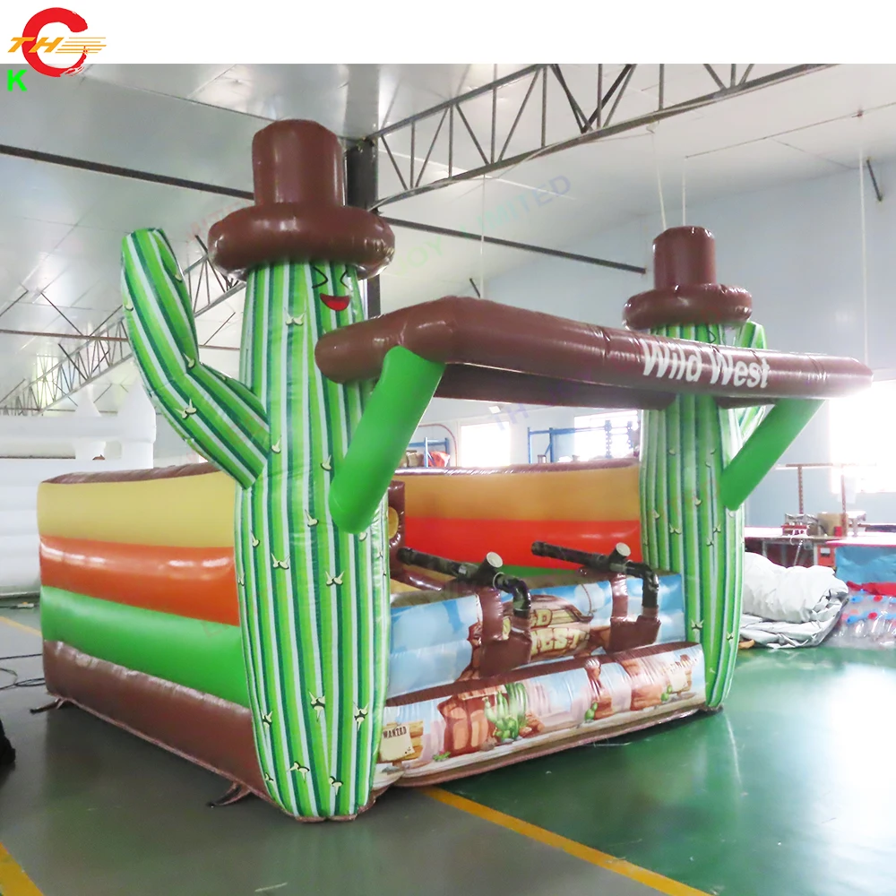 Navio de ar rápido 4.5x3.5x2.6mh west tema cactus bola arma jogo de tiro inflável carnaval brinquedos com ventilador para aluguel de festa