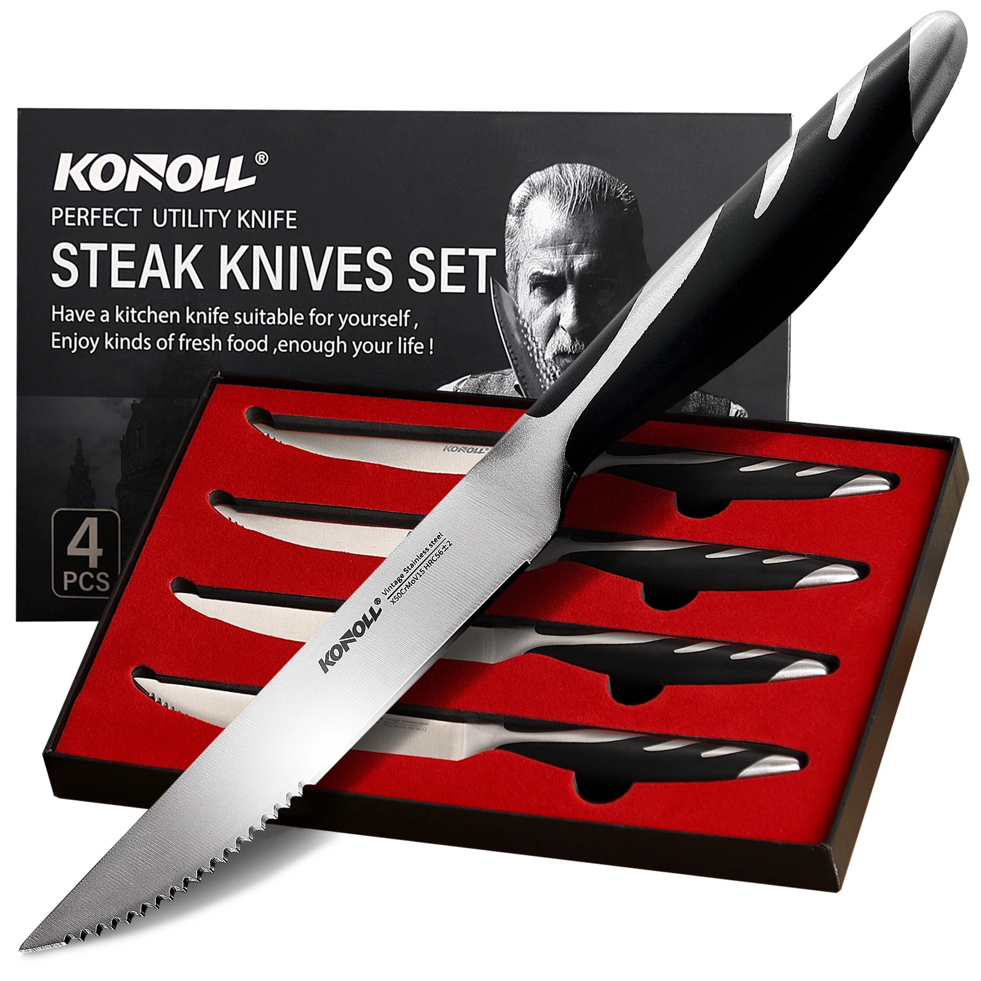 4 PCS Knives Set Steak Chef Cleaver Boning Paring Barbecue Serrated Blade Edge All-in-one 5 Inch Kitchen Knives Cooking Tools