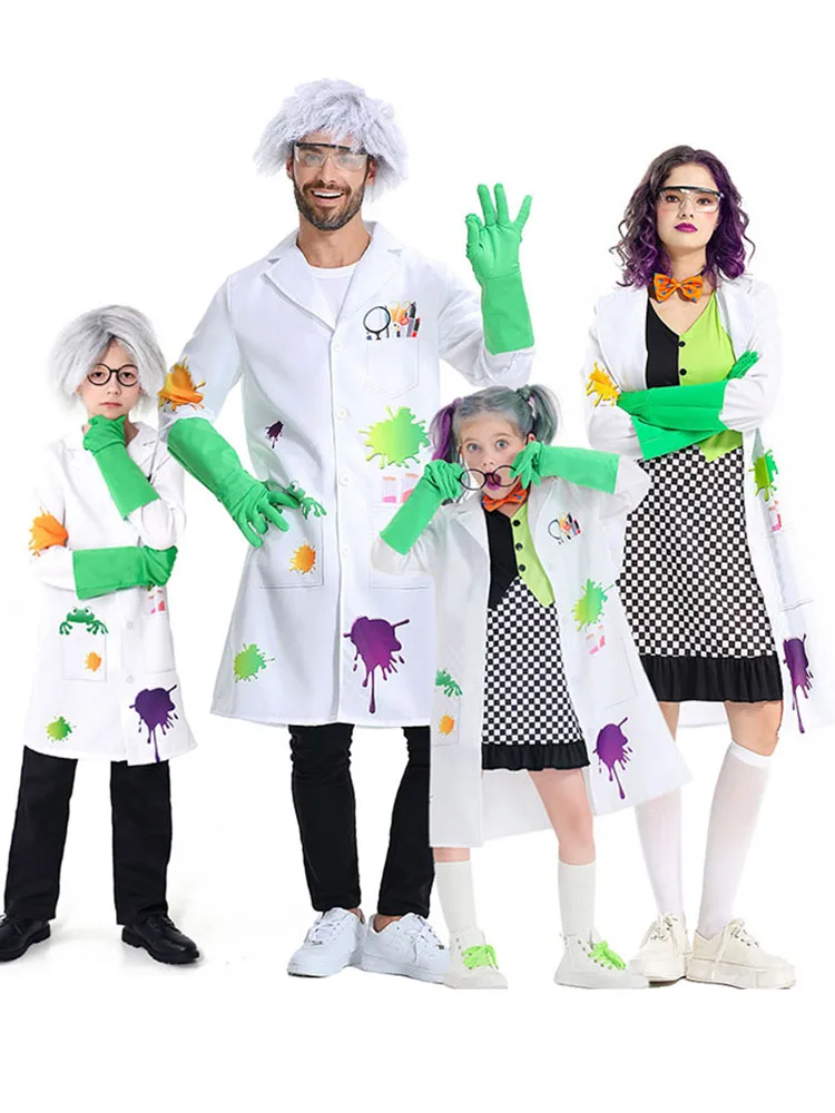 Halloween Crazy Scientist Costume Parent-Child Little Doctor Stage Performance Suit Polyester Fabric Traditional Chinese Opera