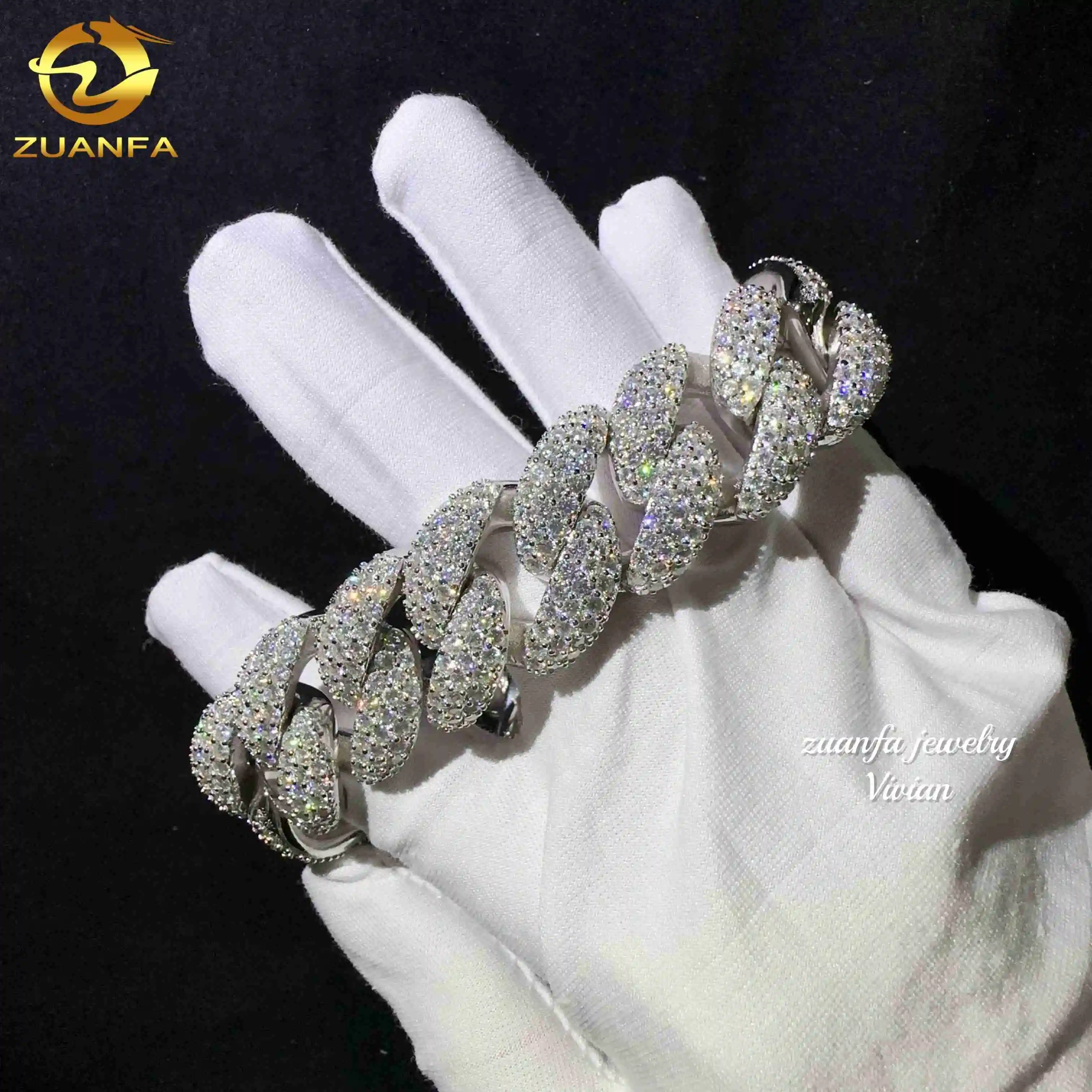 

Fashion Fine Jewelry Sterling Silver 925 Vvs Moissanite Lab Diamond Hip Hop Iced Out Jewelry Cuban Link Chain Bracelet Men