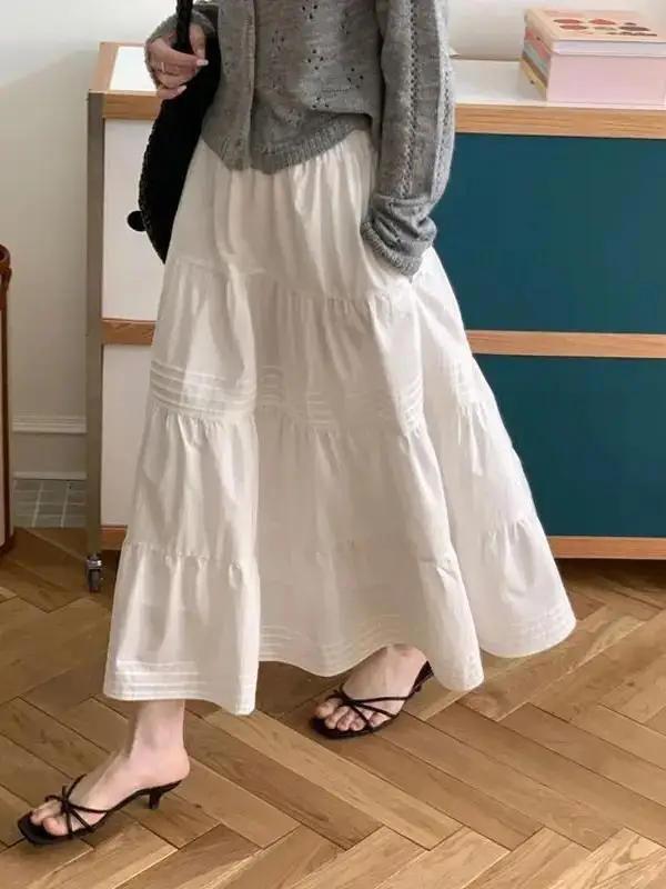 Gonna longuette bianca retrò Gonna ombrello a trapezio allentata primavera estate da donna Vita alta Gonna torta versatile Donna Premium Faion