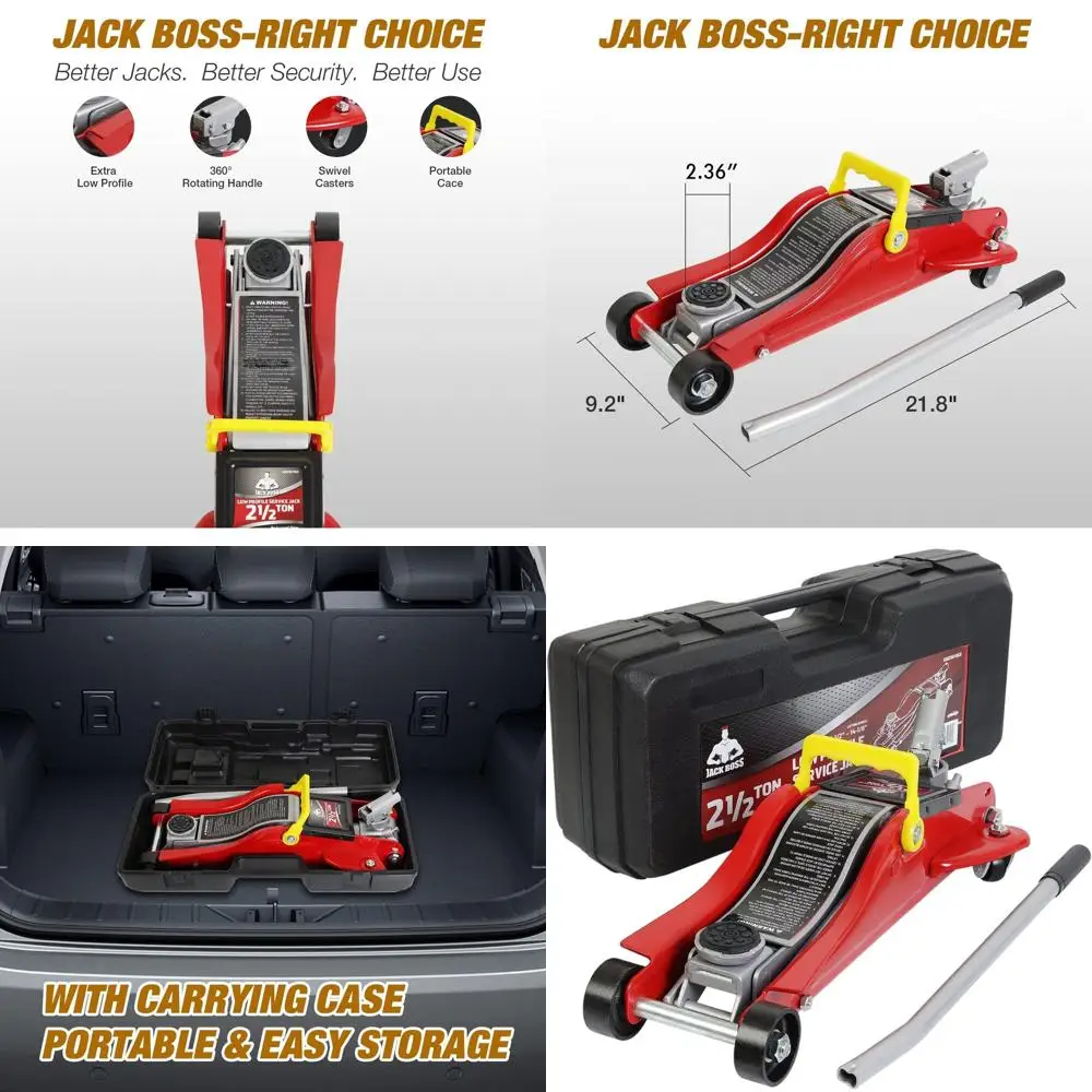 

2.5 Ton Hydraulic Low Profile Trolley Car Jack, 3.5-14 Lift Range, Portable Storage, Ideal for Sedans, Red