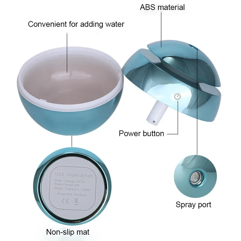 Ultrasonic Mini USB Electric Air Difusor para Casa e Escritório, Aromaterapia, Aromaterapia, 7 Cores LED Light, Novo