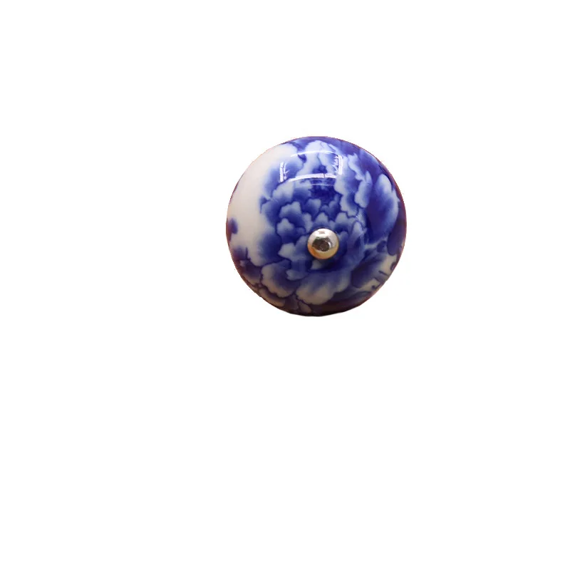 Vintage Hand Painted Blue Porcelain Drawer Cabinet Door Handle Antique Art Design