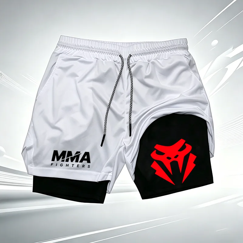 MMA Warrior Graphic Double Layer Sports Shorts Men's Quick Dry Breathable Training Shorts for Boxing and Fighting wx239