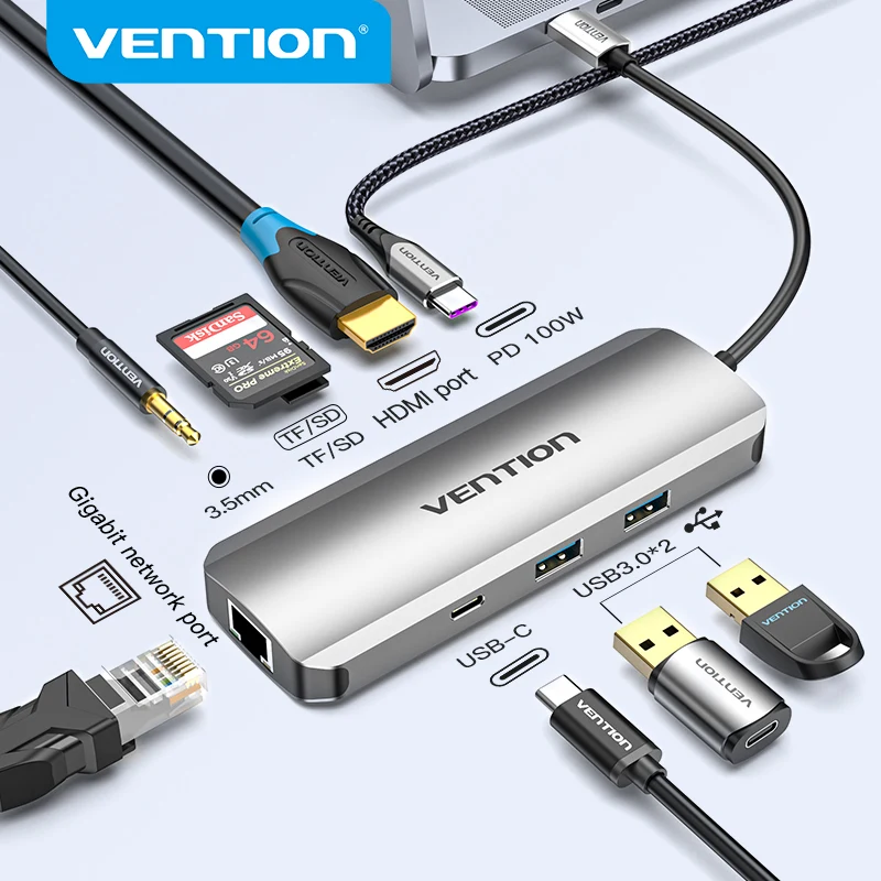 Vention USB C Hub USB C to HDMI 4K VGA PD RJ45 3.5mm USB 3.0 Dock for MacBook Pro Accessories USB-C Type C 3.1 Splitter USB HUB