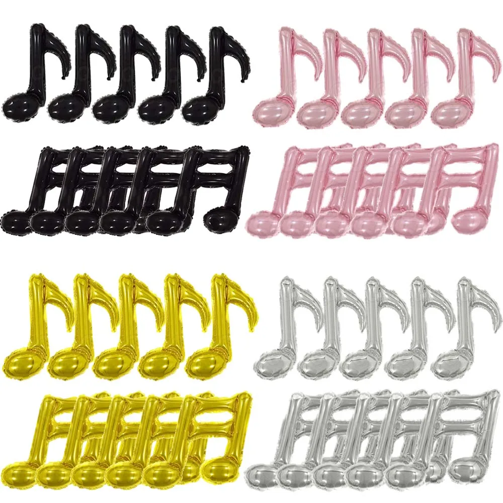 10 Stück Mini Musiknoten Schwarz Gold Rosa Ballons Kleine Musiknoten-Folienballons für Babyparty Hochzeit Geburtstag Party Dekoration