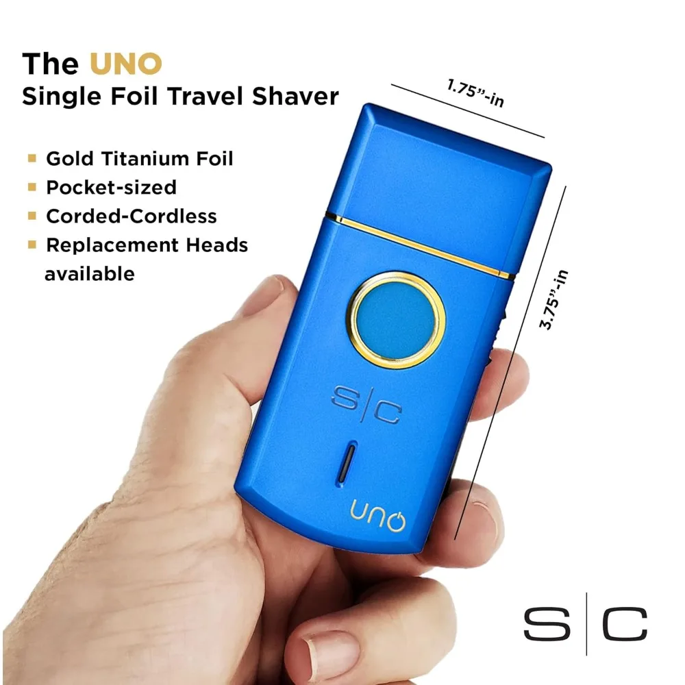 Uno Cordless Foil Shaver, Mini Travel Size, Portable, Gold Titanium Premium Head