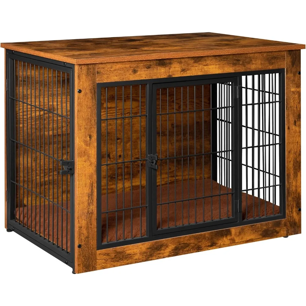 

Wooden Dog Crate Furniture: Thick Cushion, Dual-Door End Table Kennel – Chew-Resistant Indoor Design